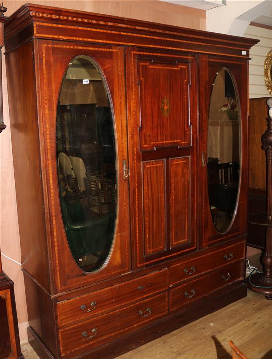 An Edwardian mahogany and inlaid compactum, W.180cm